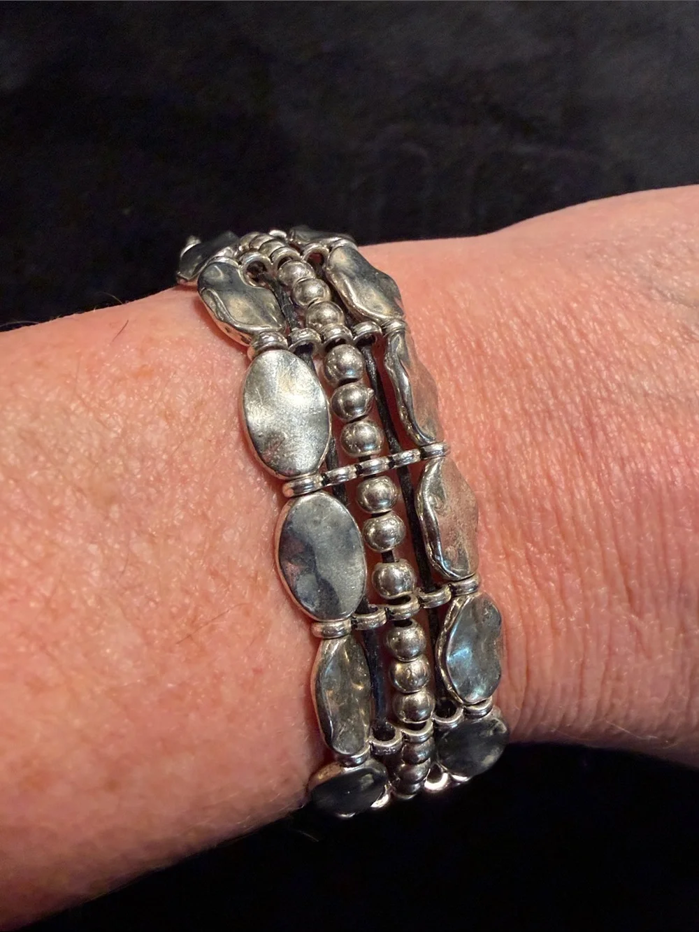 Chico’s Silver Tone Multi Strand Beaded Bracelets Set of 2